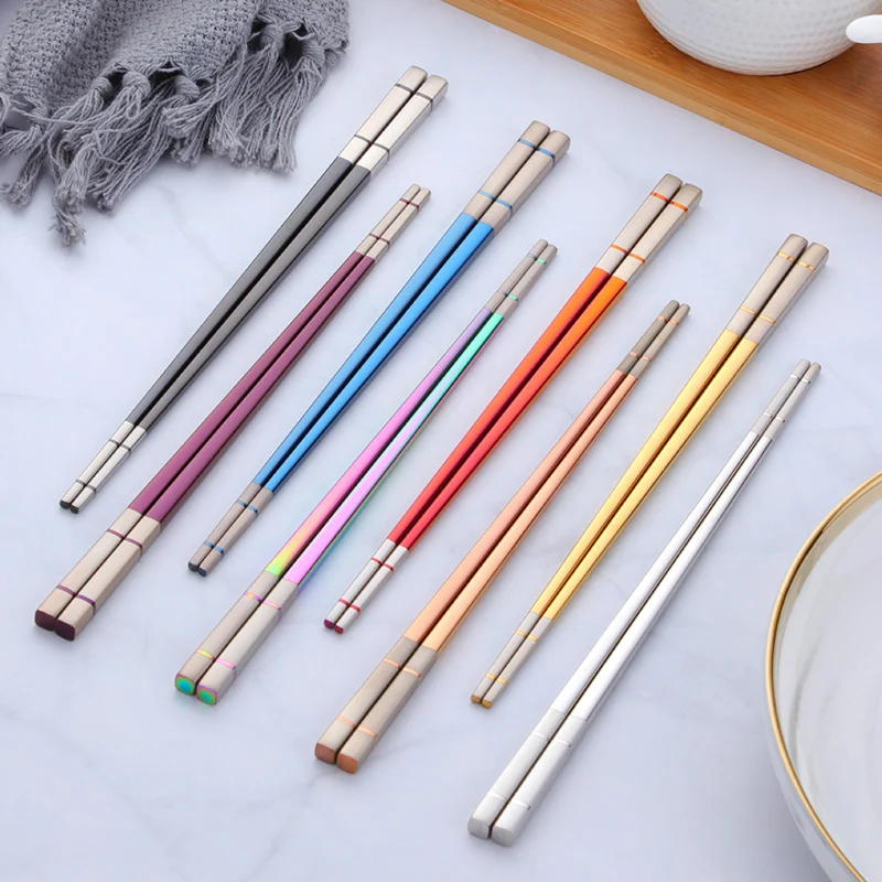 

Luxury Chinese Chopsticks Stainless Steel Reusable Sushi Sticks Gold Titanium Chopsticks With Gift Box Metal Food Sticks5Pairs