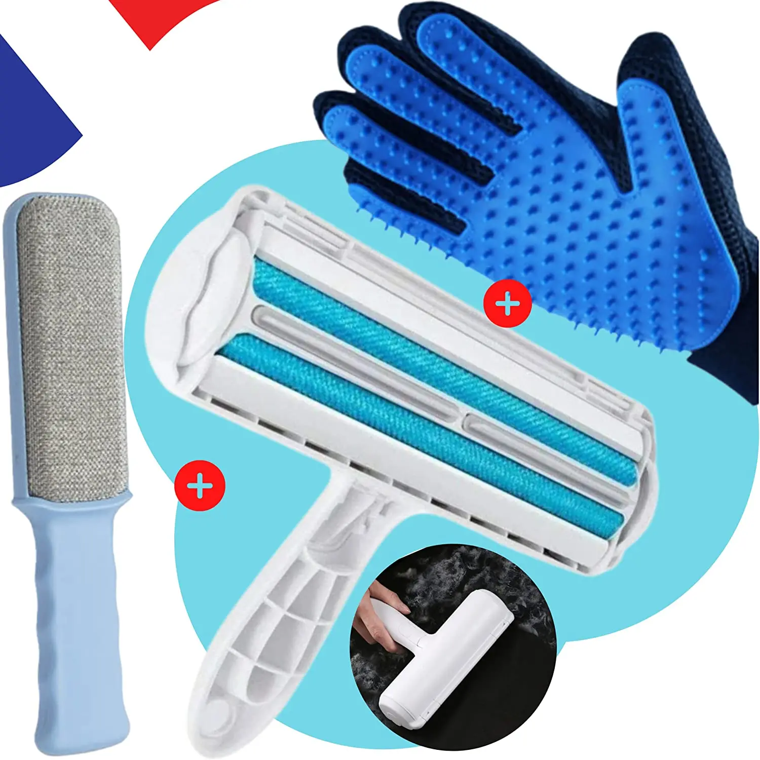 

Pet Brush Cat and Dog 3-piece set of 3-in-1/roll reusable grooming gloves pet dirt catcher cat hair dog hair clothing/sofa/be