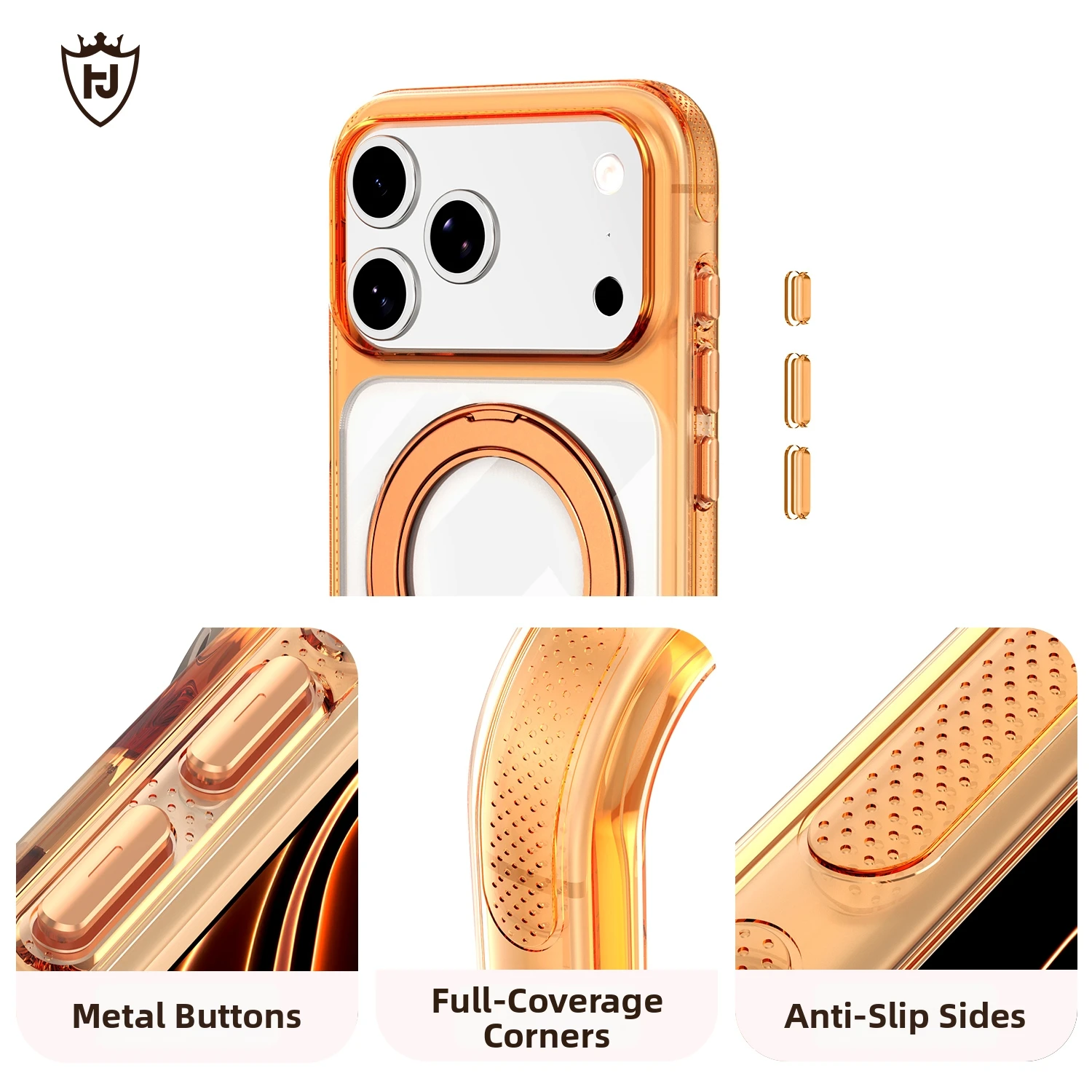 Фото Цветной прозрачный магнитный чехол для iPhone 17, 16, 15 Pro Max, Air 16E, 17E с поддержкой MagSafe и защитой 360° °   Вращающаяся задняя крышка-подставка №4