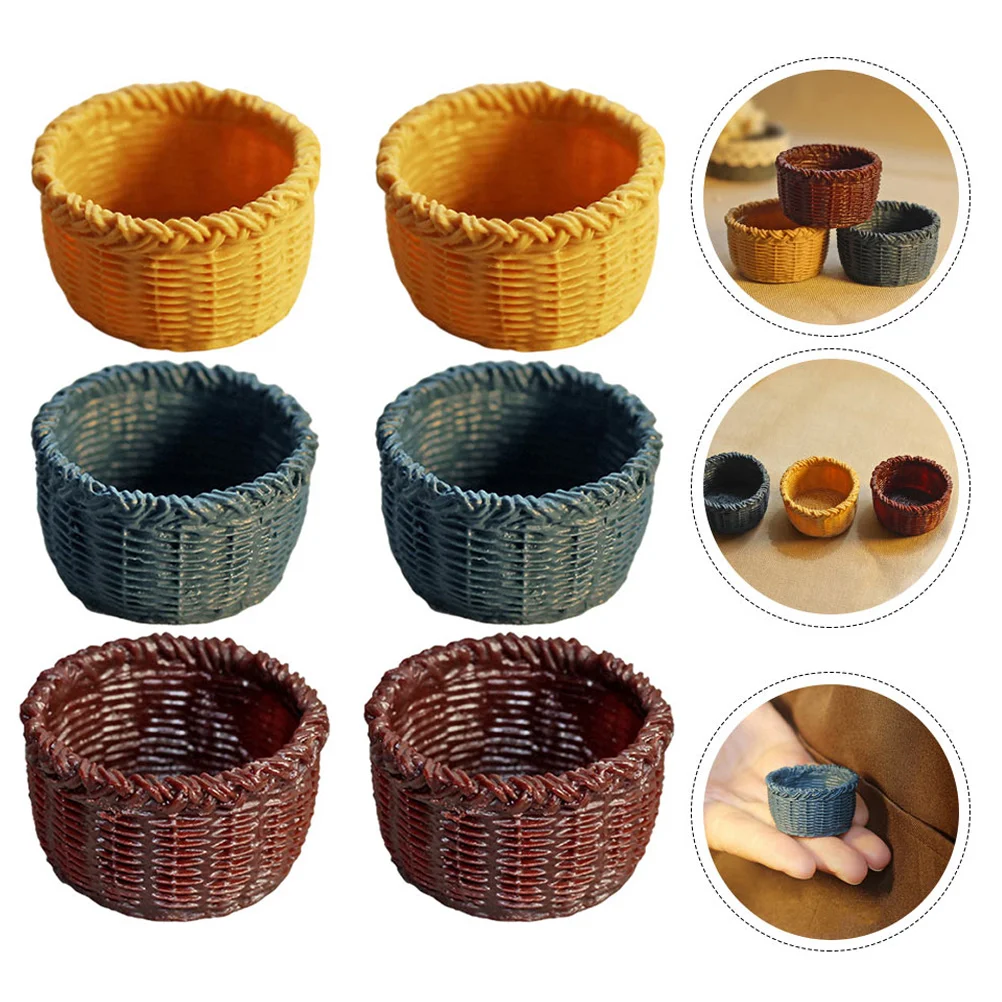 

6pcs Mini Storage Basket Resin Display Basket Ornament Mini House