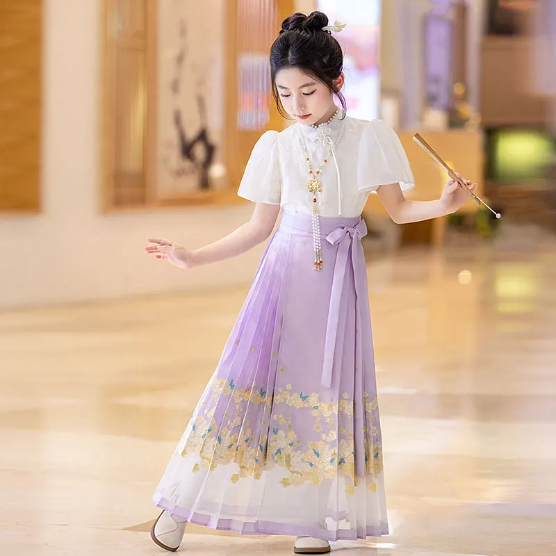 Традиционный китайский комплект Hanfu для девочек юбка с лицом лошади детская