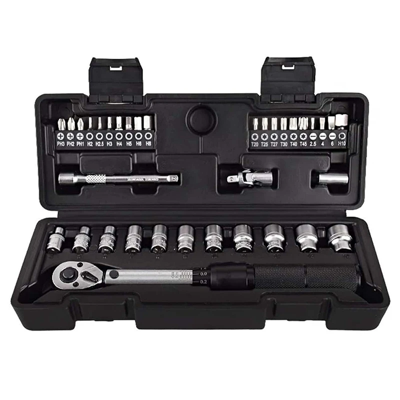 

WISRETEC 35 In 1 Adjustable Spanner Socket Wrench Tool Kit 2-20Nm 1/4 Preset Torque Wrench Sets