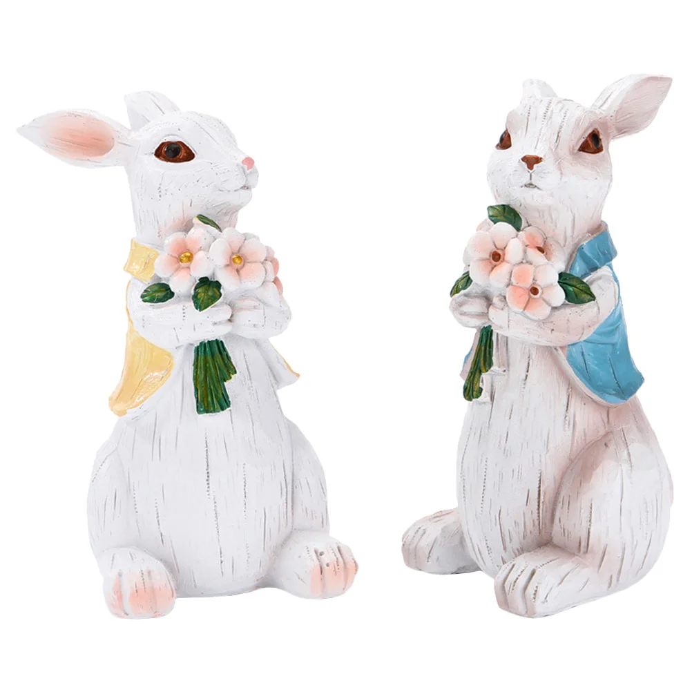

2 Pcs Child Free Ornament Spring Decor Mini Rabbit Figurines Garden Animal Statue Resin Animal Figurine Rabbit Baby