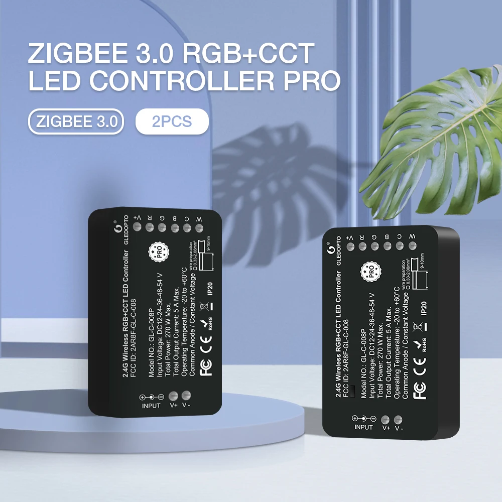 

2PCS Gledopto Zigbee 3.0 Smart Home Pro RGBCCT LED Strip Light Controller Suitable For TV backlight Bedroom Living Room Kitchen
