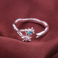 new creative crystal flower ring fashionable simple wild jewelry ring accessories sweet and romantic girl adjustable ring gift