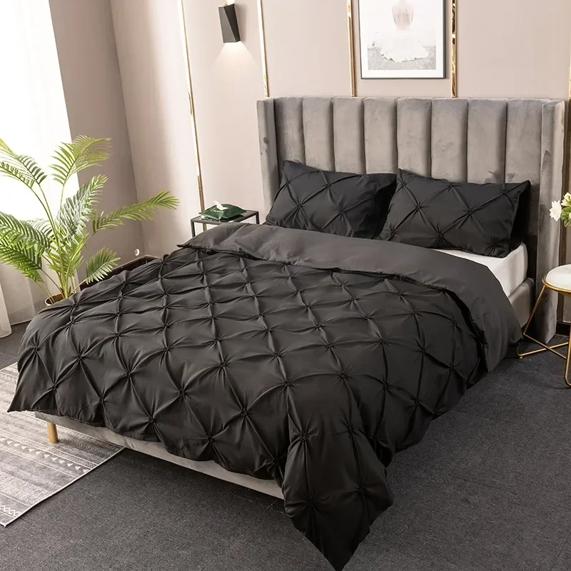 JBTP High Quality 3D Pinch Pleated Duvet Cover Set 220x240 Solid Color Single Double Twin Bedding cover