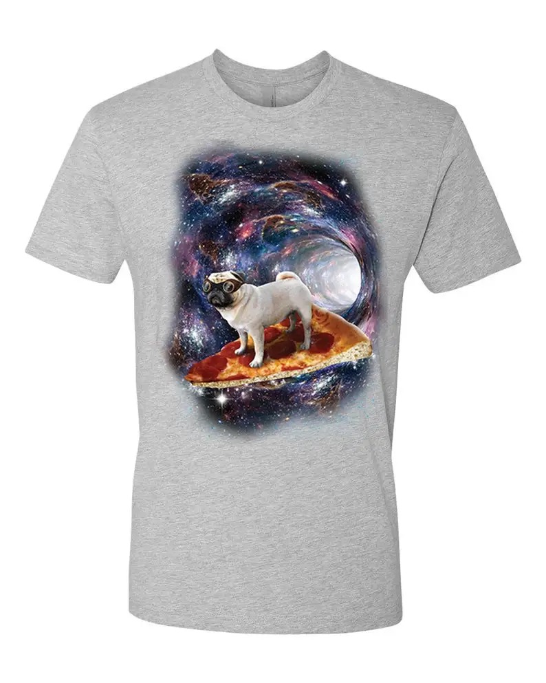 Забавная искусственная кожа серфер пиццы мопса Мужская футболка унисекс с