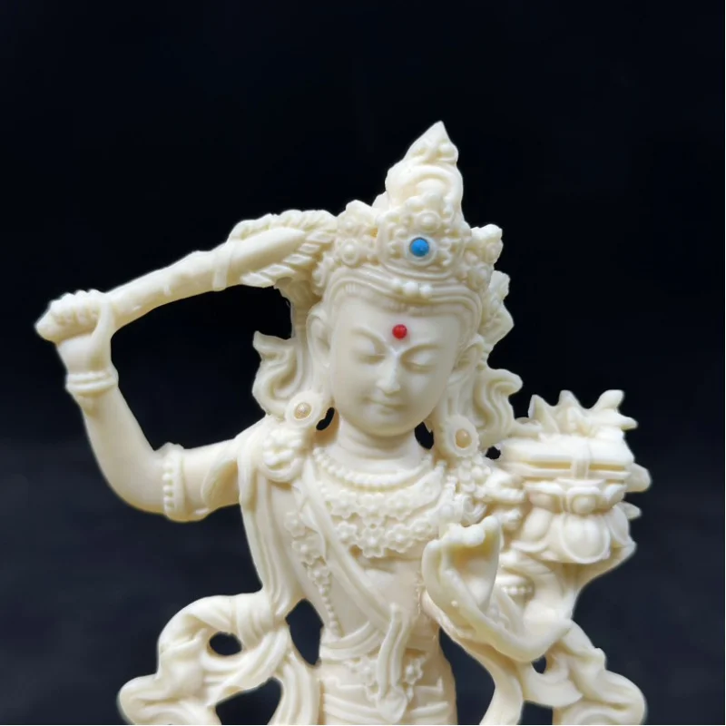 Резной орех цвета слоновой кости статуя Бодхисаттвы Мэншу/бадхиса 12*8*5 см