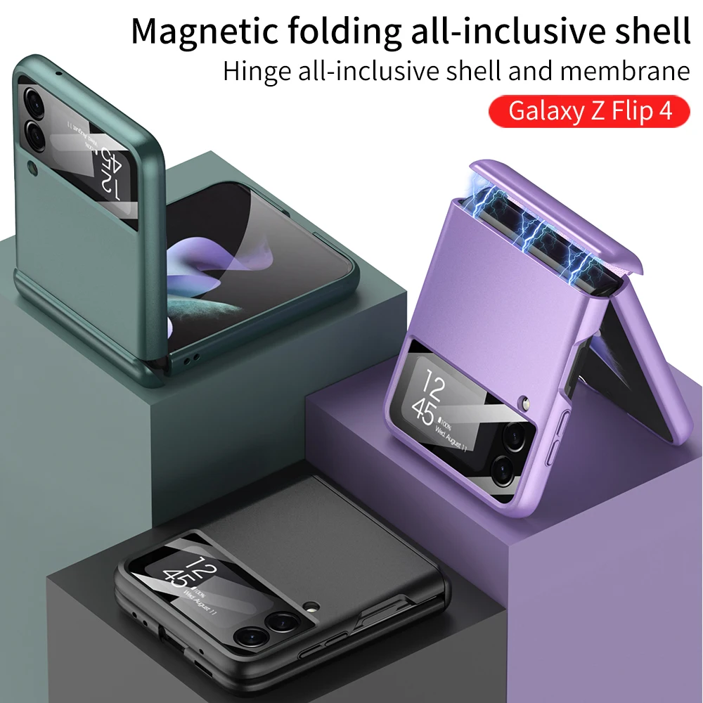

Hinge Magnetic Shell All-inclusive Case for Samsung Galaxy Z Flip 4 5G Full Body Protection Cover with Small Screen Glass
