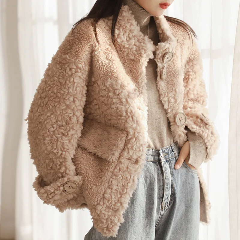 

100% Real Wool Fur Coat Sheep Shearling Autumn Winter Clothes Korean Jackets Women Abrigo Mujer