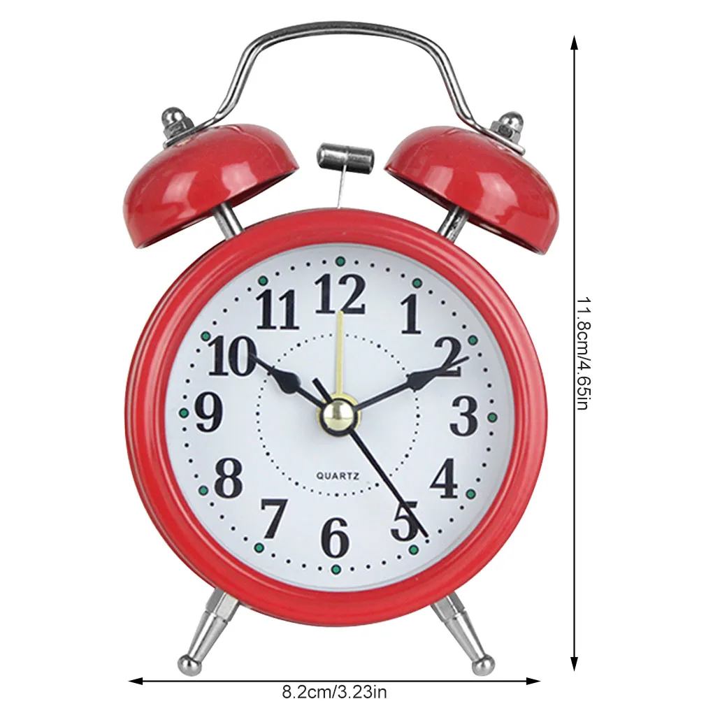 Retro Twin Bell Metal Desk Table Analog Clock Silent With Ni