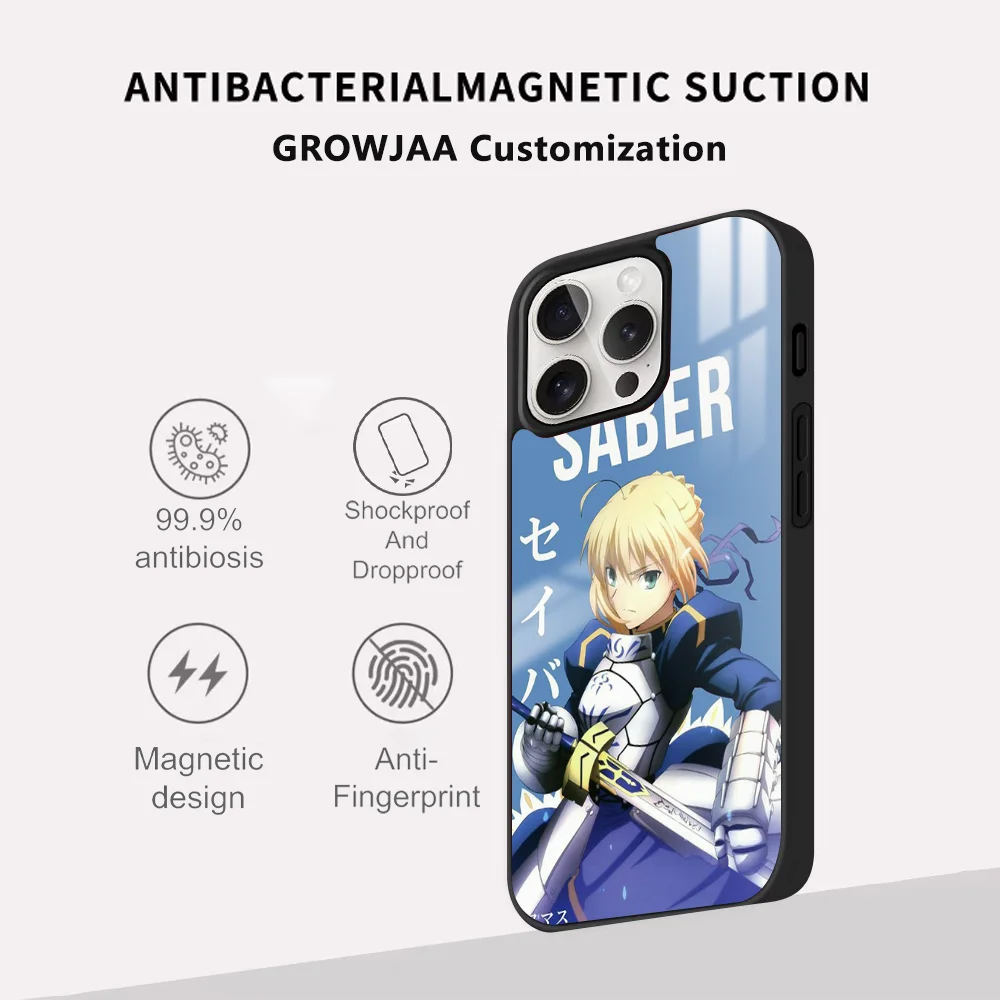 Чехол для телефона с аниме F-Fate Zero S-Saber iPhone 16 15 14 13 12 11 Pro Max Plus Mini новый зеркальный