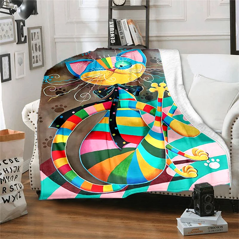 

Cute cat print blanket, soft warm flannel blanket, bed sofa travel picnic portable blanket, children blanket, birthday gift