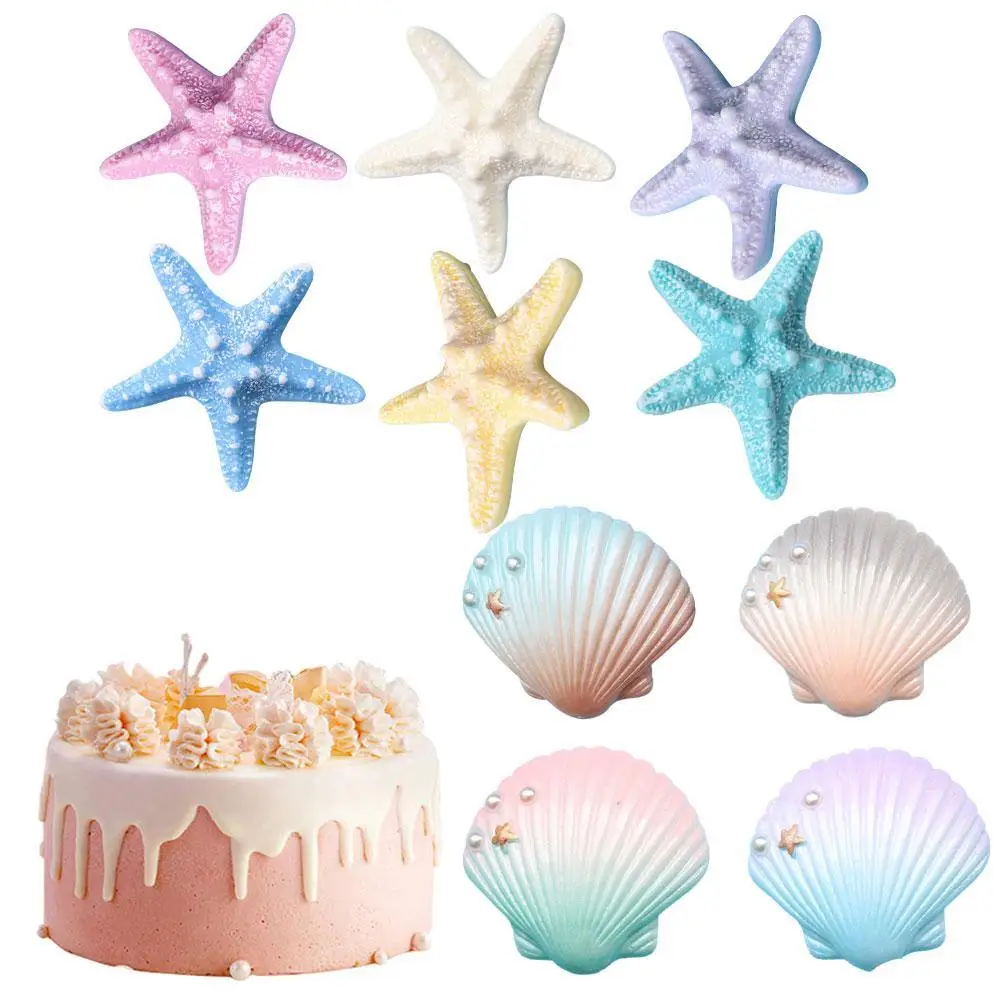 

Resin Shell Starfish DIY Cake Topper Kids Mermaid Party Cake Decoration Under The Sea Ocean Birthday Party Decor Baby Shower