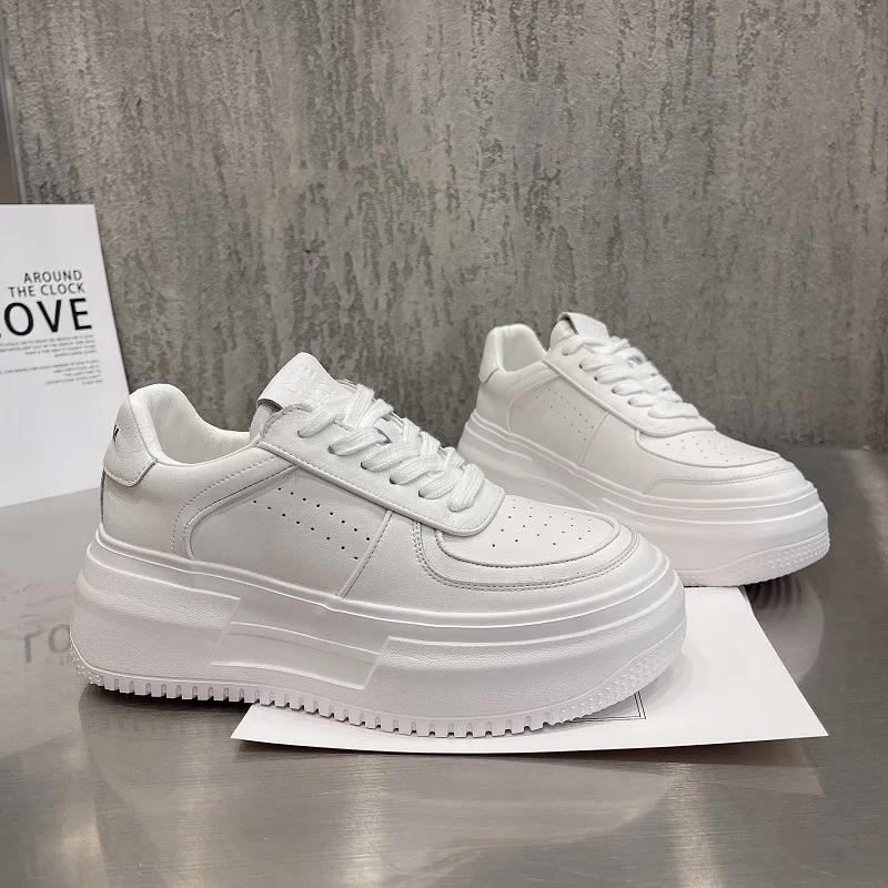 

Кроссовки женские из натуральной кожи, Вулканизированная массивная подошва, круглый носок, Повседневная летняя обувь, белые