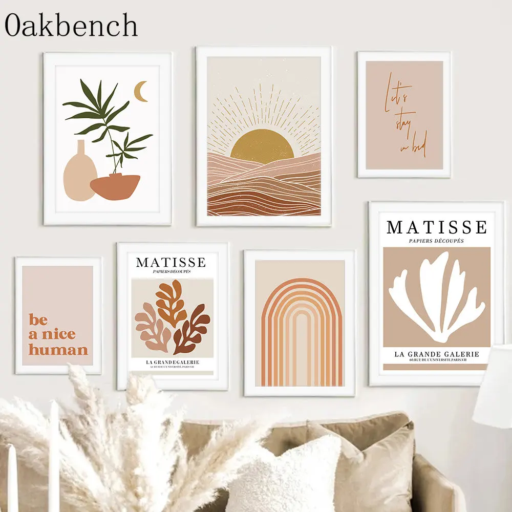 

Boho Line Wall Posters Palm Leaves Art Prints Rainbow Sun Lines Wall Pictures Nordic Canvas Painting Living Bedroom Decoration