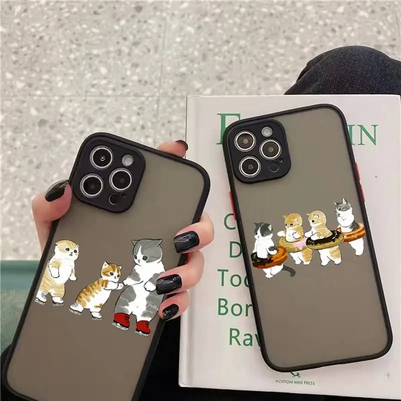 

cat cute cartoon Phone Case matte transparent For iphone 7 8 11 12 13 plus mini x xs xr pro max cover