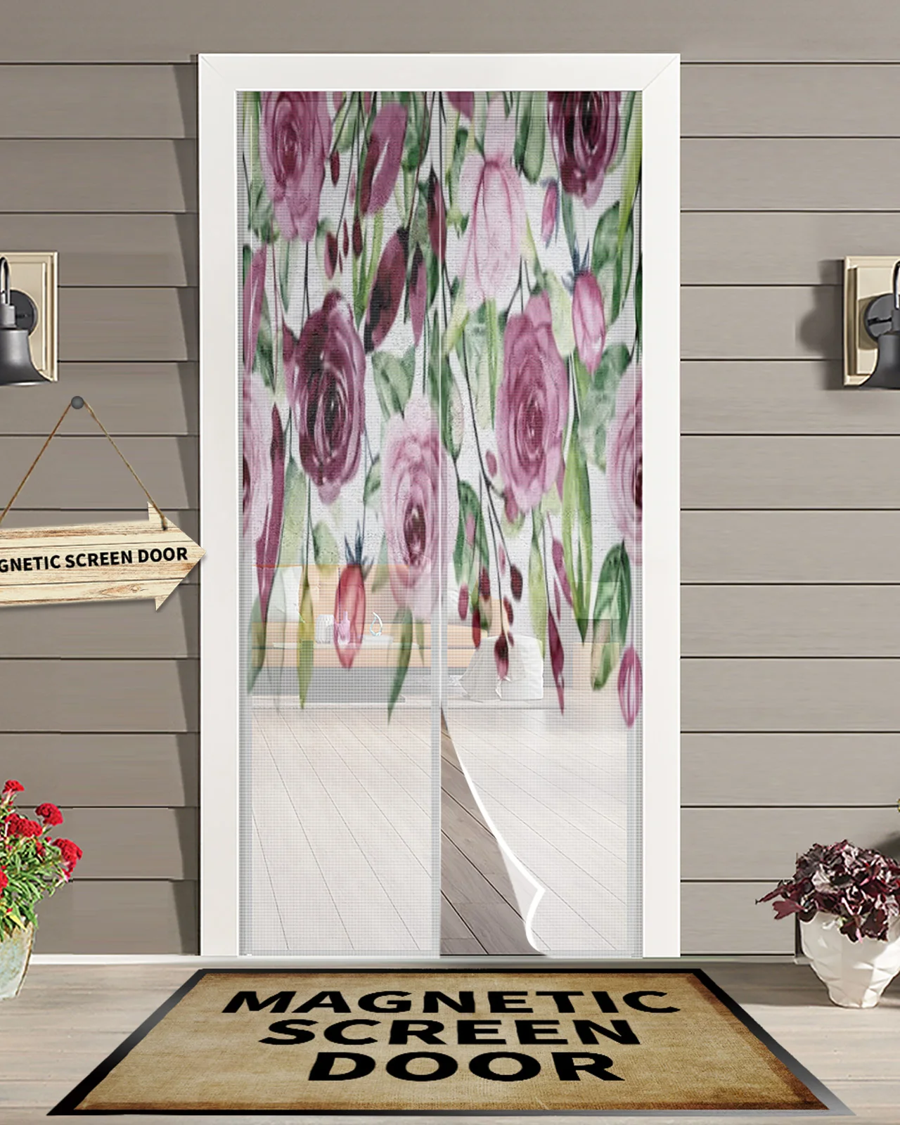 

Акварельные Розовые розы, летняя Магнитная москитная сетка, защита от насекомых, мух-насекомых, магнитные экранные Дверные Шторы