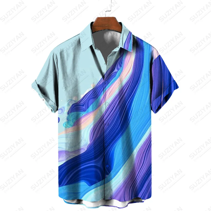 

Мужская рубашка с принтом в стиле Харадзюку, голубая рубашка большого размера с принтом в виде жидкости, в английском стиле