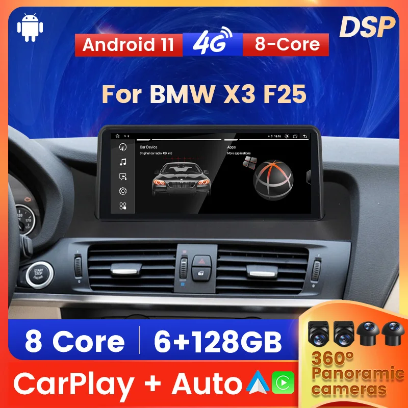 

Автомобильный радиоприемник, 10,25 дюйма, Android 11, для BMW X3 F25 X4 F26 2011-2016, CIC NBT плеер, GPS-навигация, 6G 128G Carplay DSP