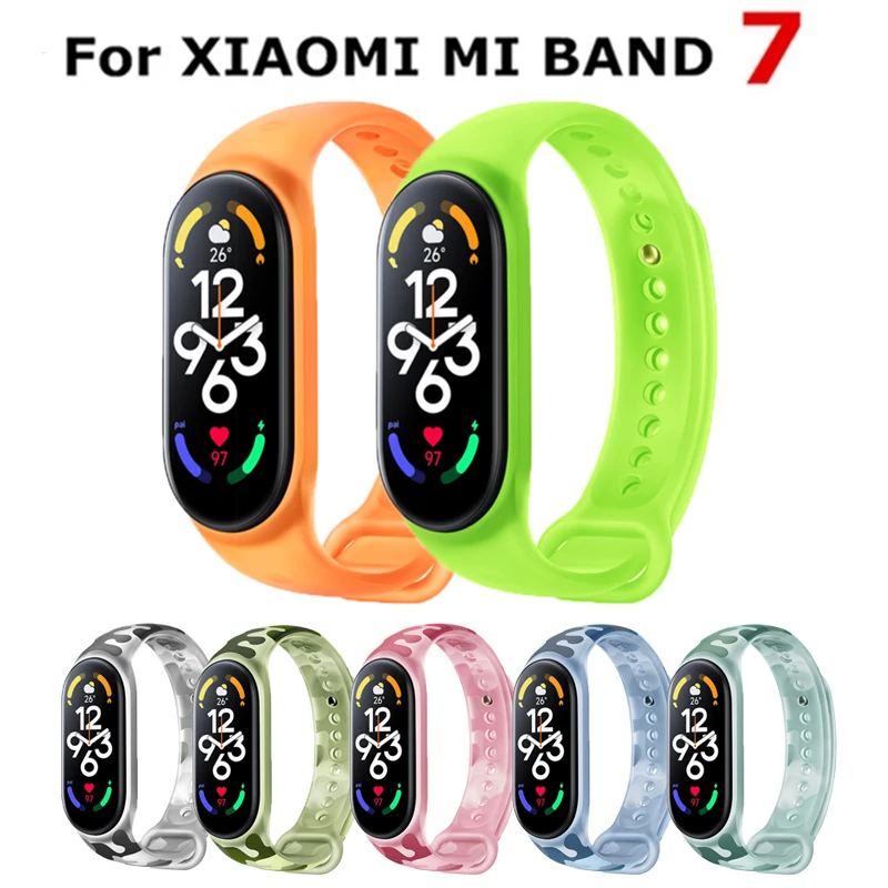 

Полупрозрачный ремешок для Xiaomi Mi Band 7 7NFC силиконовый сменный Камуфляжный браслет Miband7 флуоресцентные ремешки