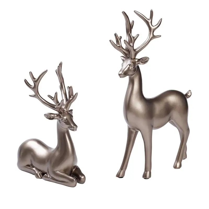 

2pcs Resin Elk Decor Classy Exqusite Aesthetic Figurine Craft Sculpture for Office Bedroom Study