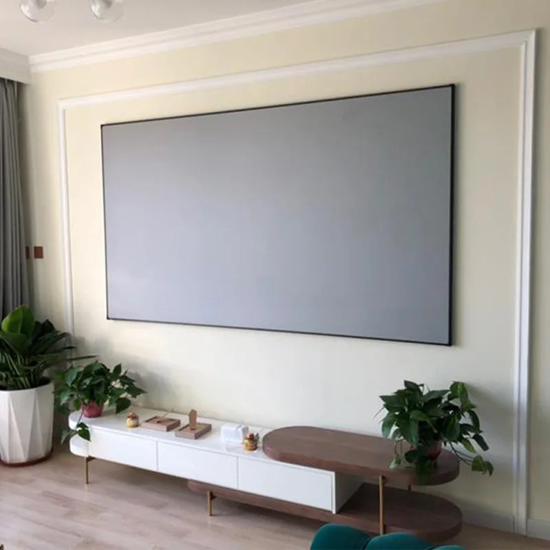 

120" 16:9 4k Hd ALR Projector Screen Wall Mounted 1cm Narrow Frame Anti Light Metal PET UST Projector Screen Customization