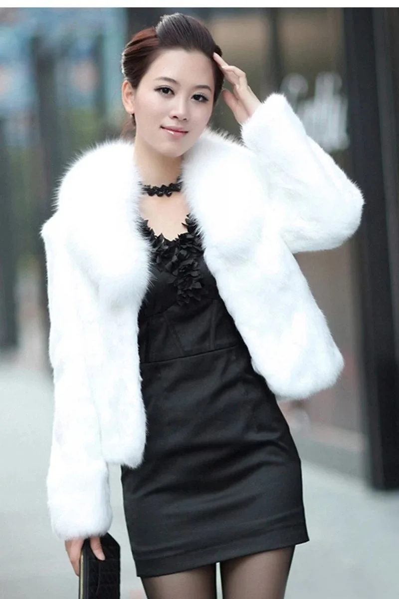 Plus Size 5XL Womens Plain White Faux Fur Coat Fleece Jacket Solid Fuzzy Cardigan Woman Wrap Cape Shawl For Wedding Short Coat