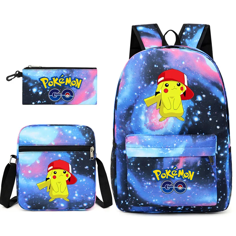 

Three-piece Set of Starry Sky Pikachu Pokémon Pencil Case Shoulder Bag Shoulder Bag Pencil Case Children's Backpack Zipper