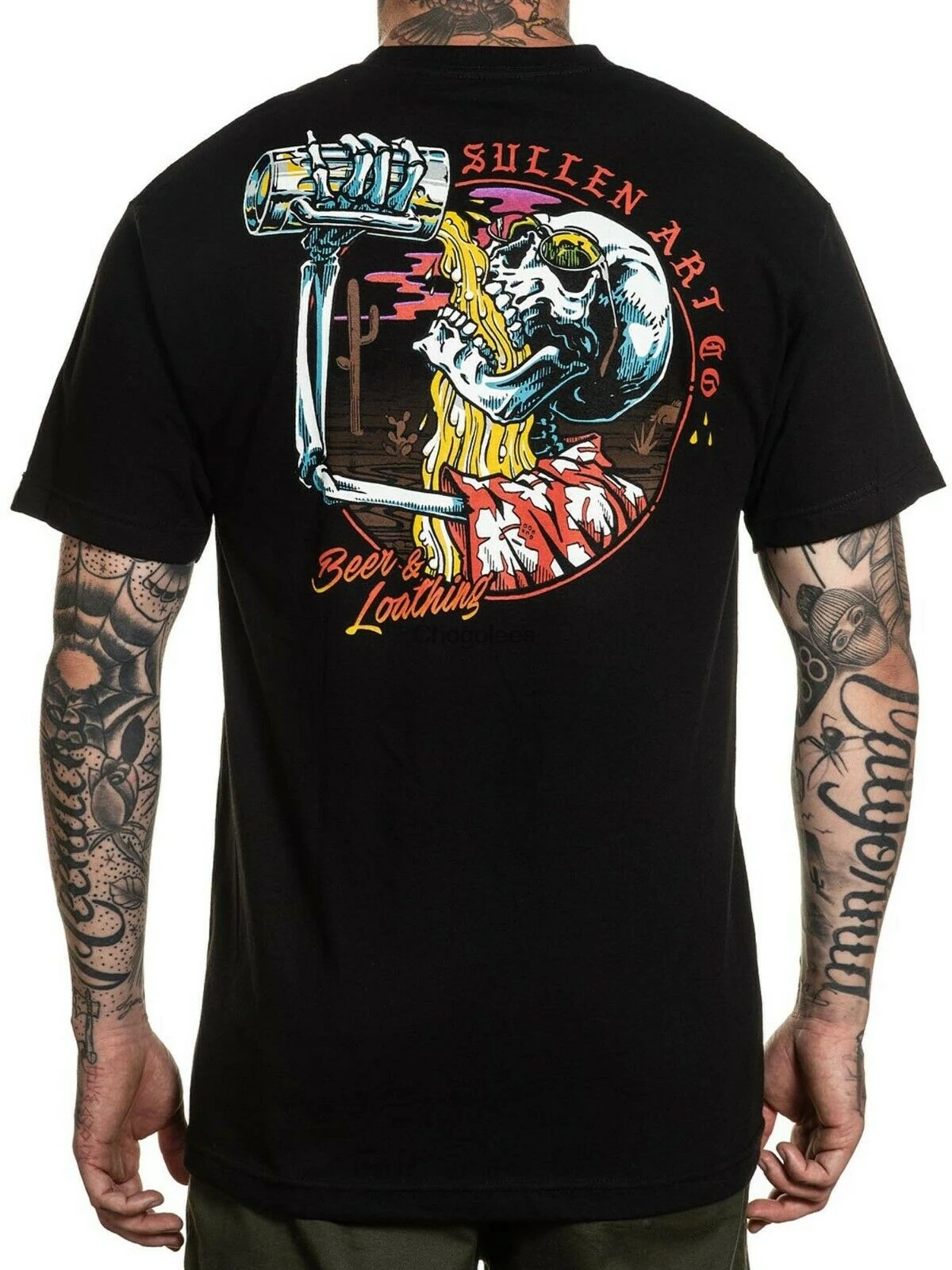 Мужская футболка с коротким рукавом Sullen со скелетом и татуировкой пива |