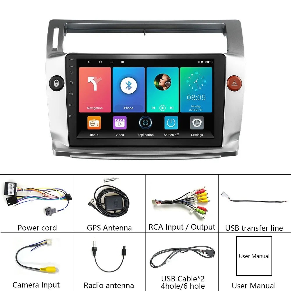 Фото Автомагнитола 2 Din на Android для Citroen C4 C-Triumph C-four 2004- 2009, автомагнитола, автомобильный мультимедийный плеер с GPS, головное устройство с рамкой №5