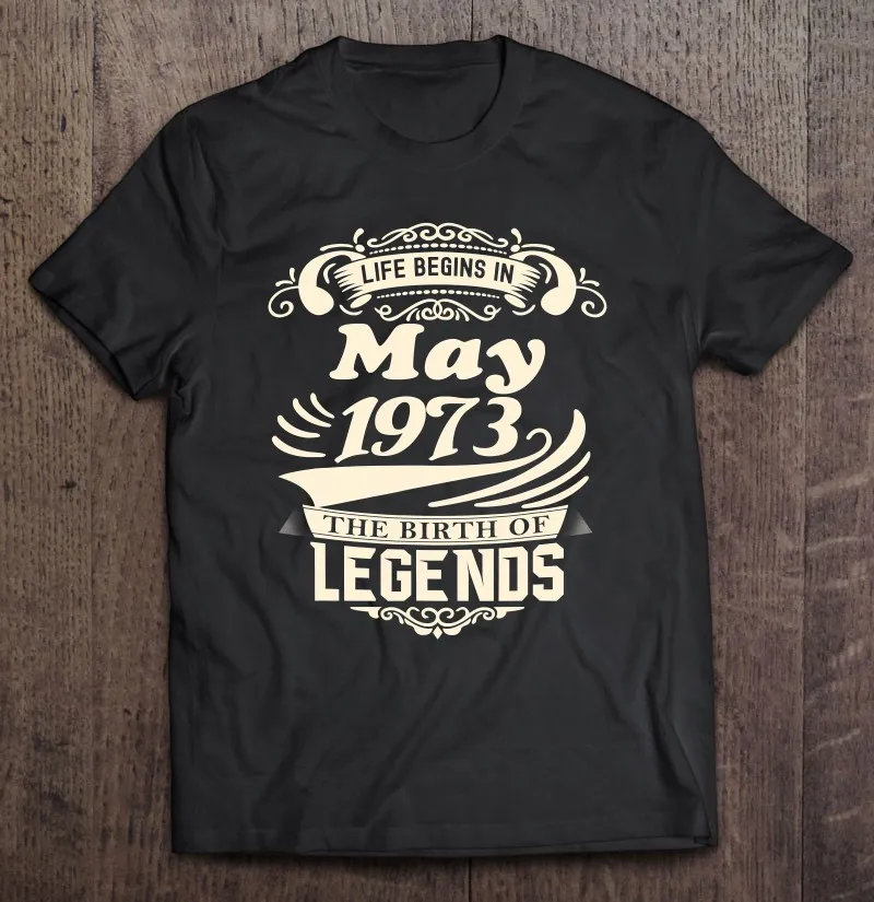 

Футболка мужская из хлопка с надписью «легенды», начинается в мае 1973 года
