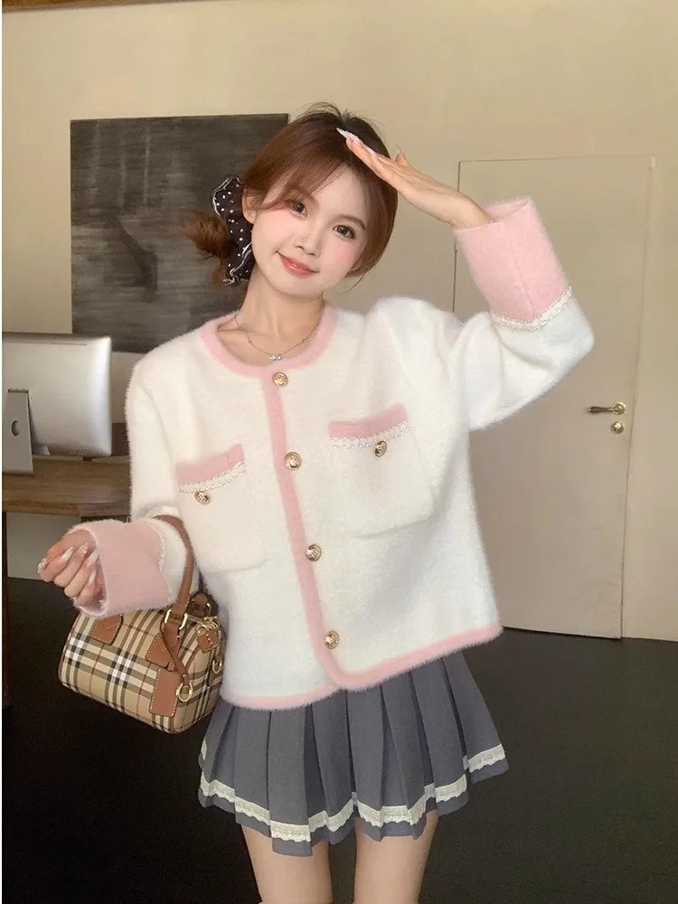 Милый изящный свитер контрастного цвета с длинными рукавами верхняя одежда