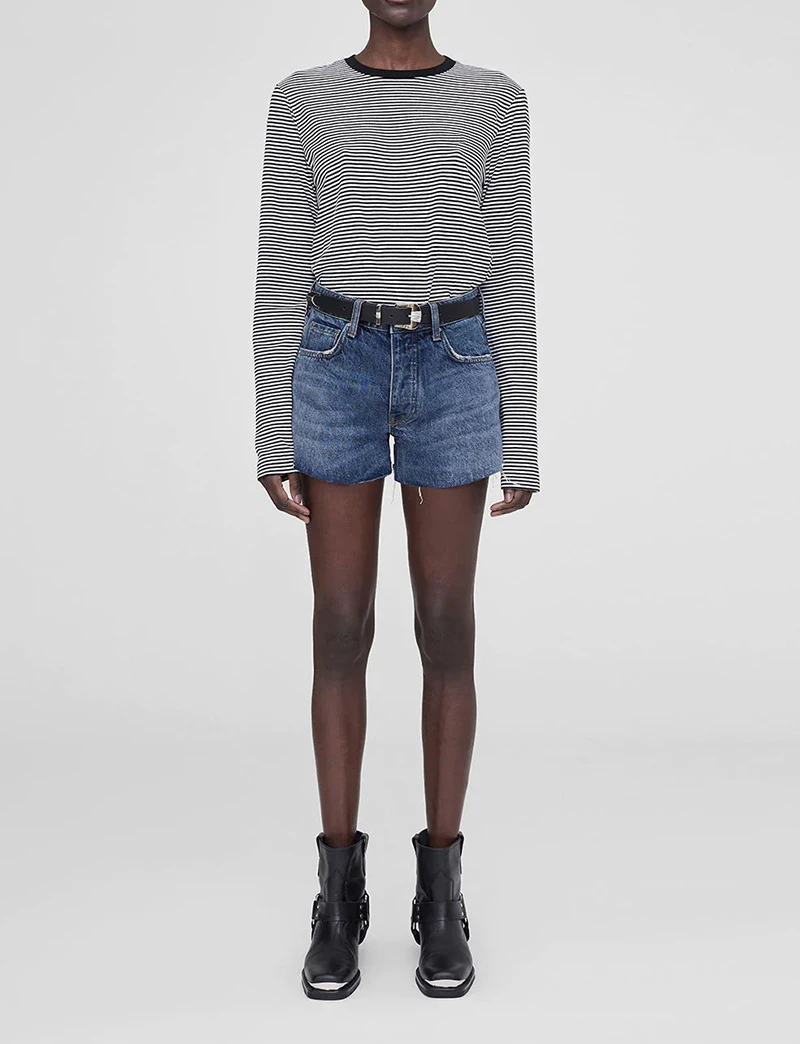 

Korean Style Casual Women's Top 2023 Autumn New Black White Stripe Embroidery Versatile Cotton O-Neck Long Sleeve T-shirt