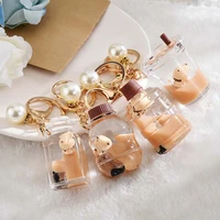 fashion key ring cute mini milk tea bottle keychain car coffee key chain pendant bag key ring for kids women gifts