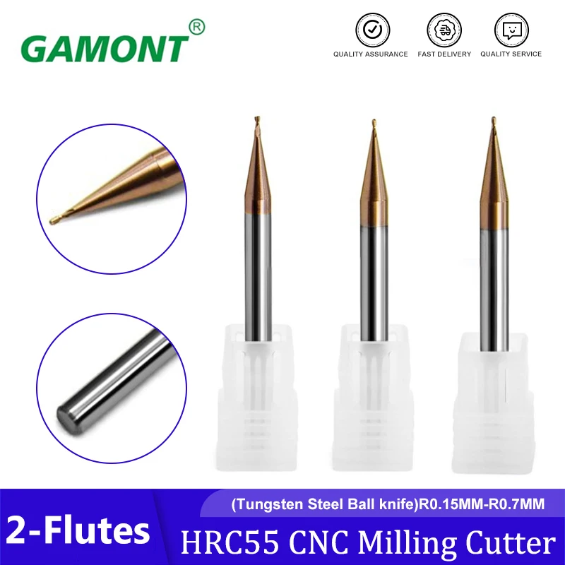 

GAMONT HRC55 Tungsten Coated Steel Milling Cutter Small Diameter Ball Nose End Mills Carbide Machining Cutting Tools For Metal
