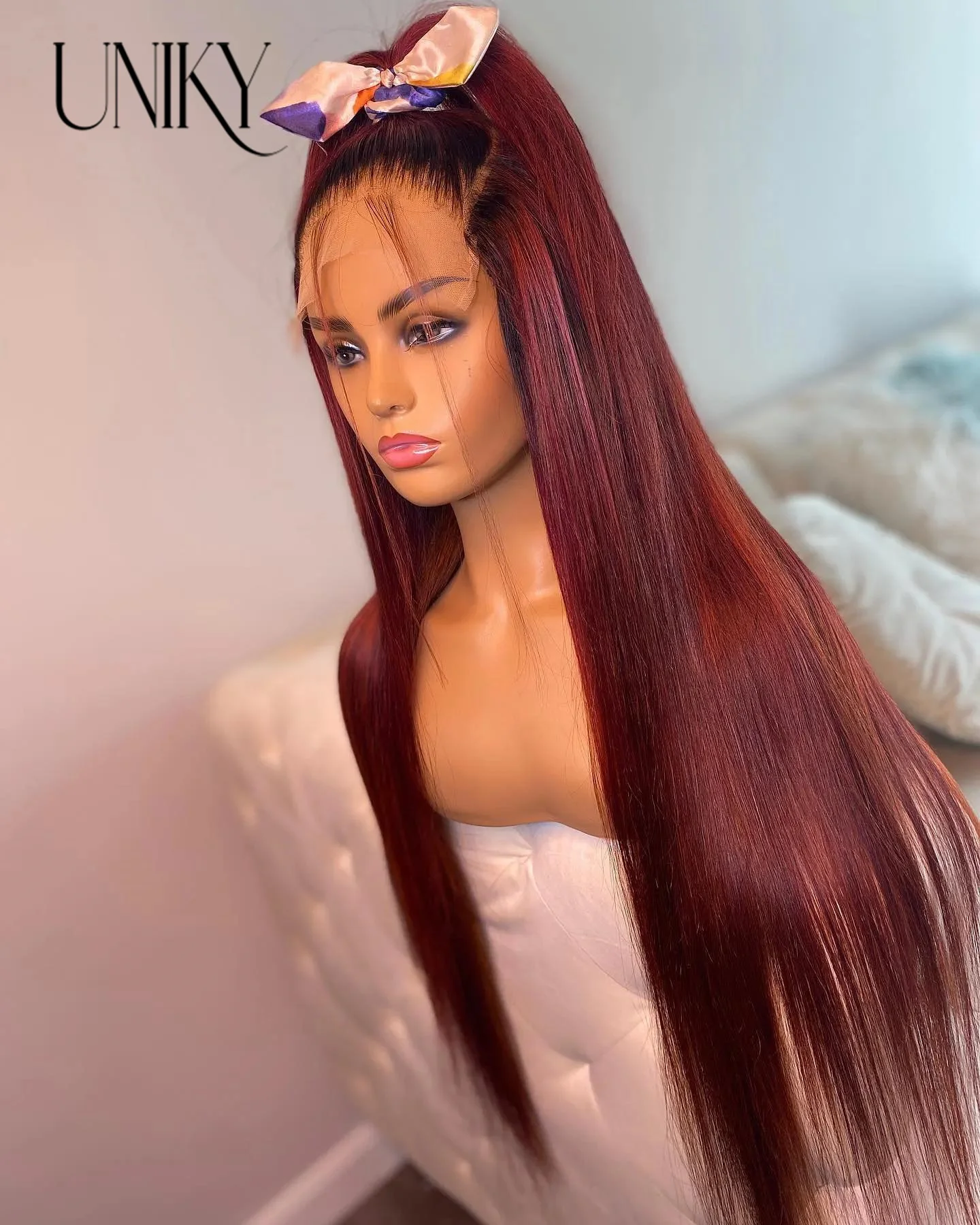 

99J Colored Lace Front Human Hair Wigs Straight Burgundy 13x4 HD Transparent Lace Frontal Wig Glueless Wine Red Wig For Women