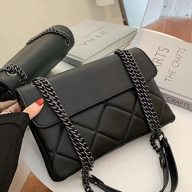 

Multi-layer Envelope Bag Lattice Square Crossbody Bag 2021 Fashion New High Quality PU Leather Women Designer Chain Handbag