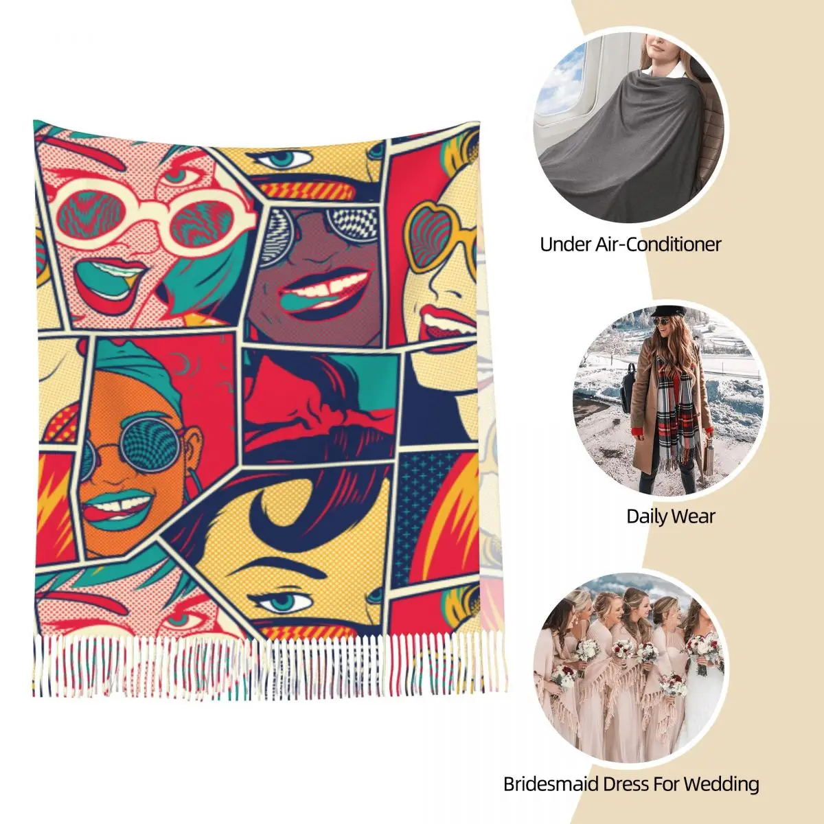 Ретро Pin Up для девочек шарф в стиле поп-арт женщин осенне-зимняя шаль длинный