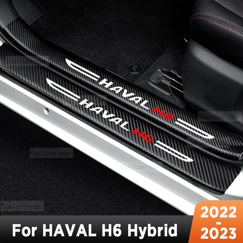 

For HAVAL H6 Hybrid 2022-2023 Car Door Sills Scuff Plate Threshold Protector Interior Imitation Carbon Fiber Sticker Accessories