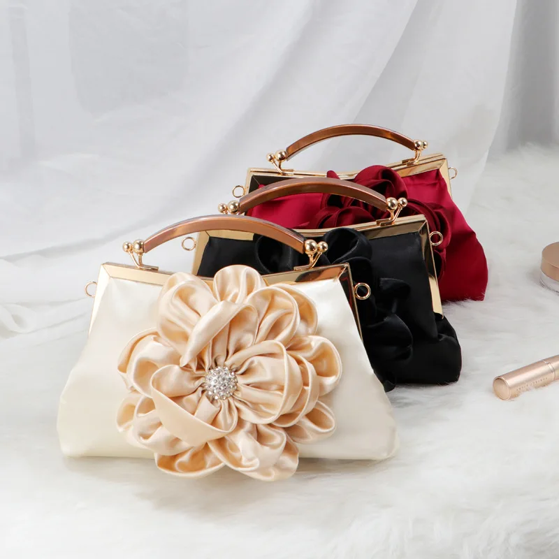 

New Women Flowers Evening Clutch Bags Silk Wedding Banquet HandBags Luxury Wedding Chain Shoulder Bags сумка женская