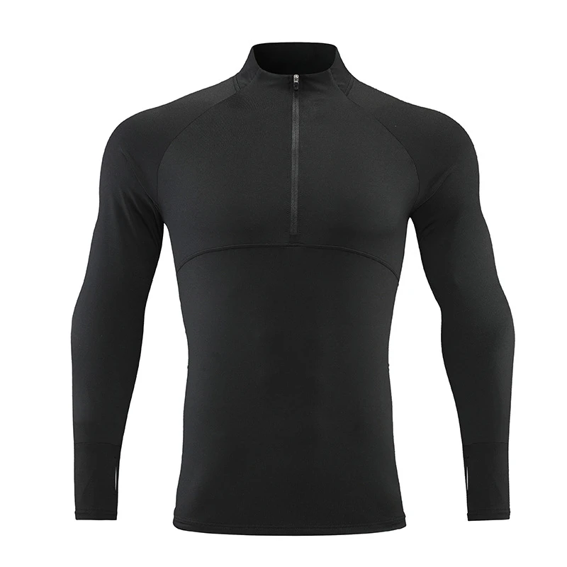 2022 Autumn Men's Running Training Long Sleeve Tops Quick Dry Stand Collar Zipper Up Outdoor Sports Gym Fitness Skinny Clothing