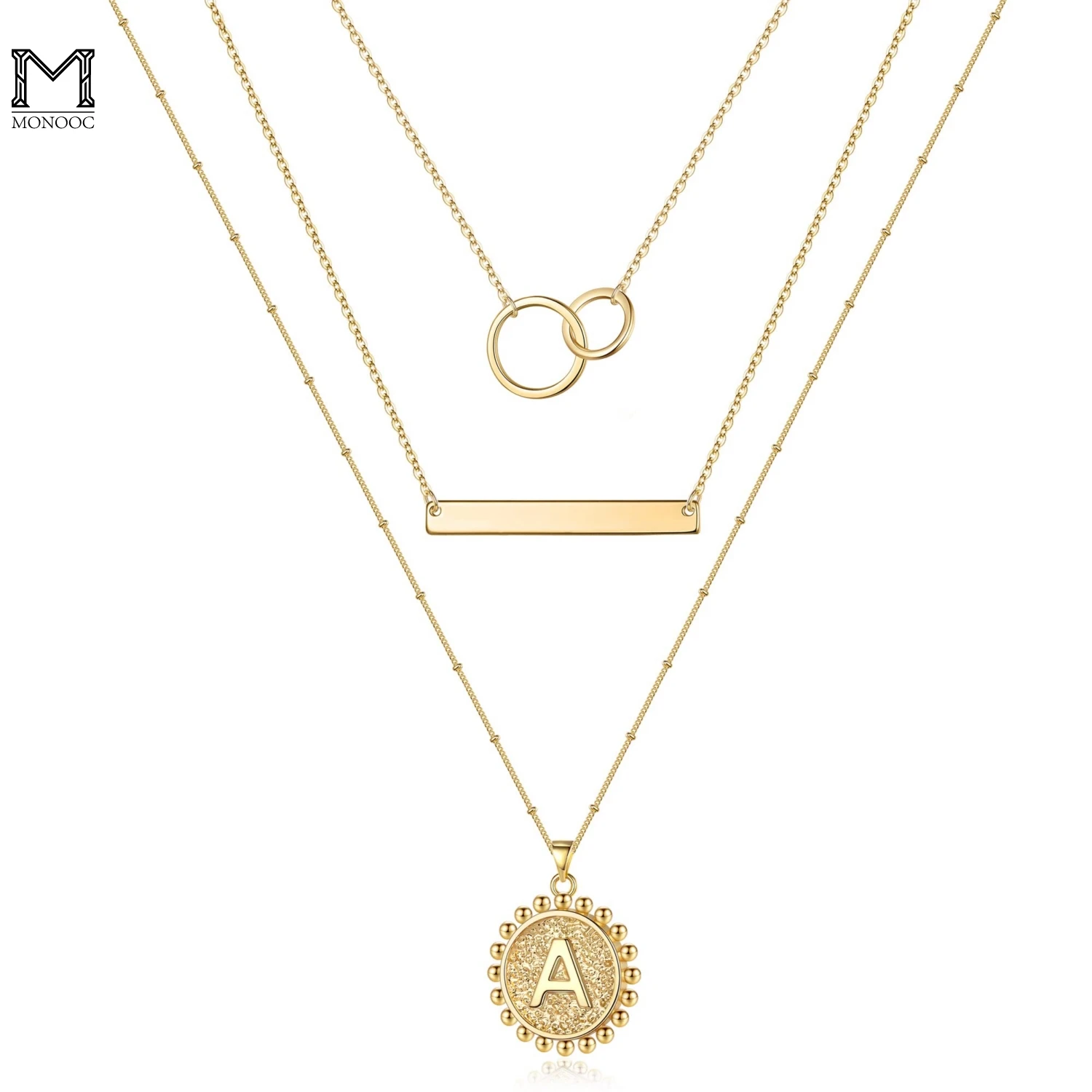 

Цепочка-чокер MONOOC позолоченная для женщин и девушек, ожерелье с кулоном в виде монеты, букв, Переплетенные круги, 14 карат