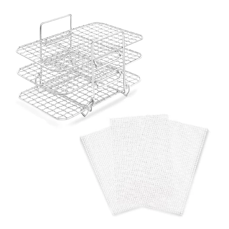 

Полка для фритюрницы для принадлежностей для фритюрницы Ninja, двойная корзина, полка для дегидратора с 3 силиконовыми листами дегидратора