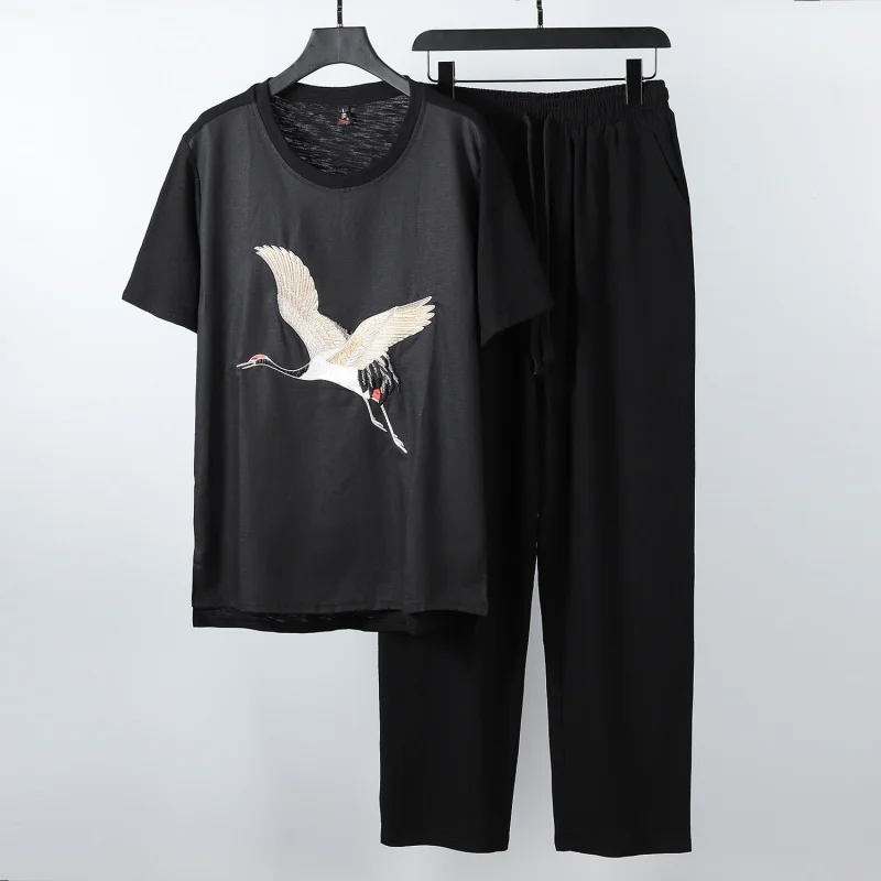 Thin Two-Piece Suit Half SleeveTT-shirt Men's New Korean Style Trendy Trousers Clothes Summer Loose Linen Cotton Linen Men