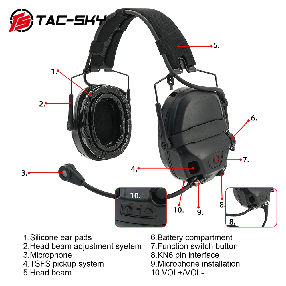 Tactical AMP Headset Communication Noise Cancellation Pickup Civilian Edition Headset Compatible with ARC Helmet Rail Adapter