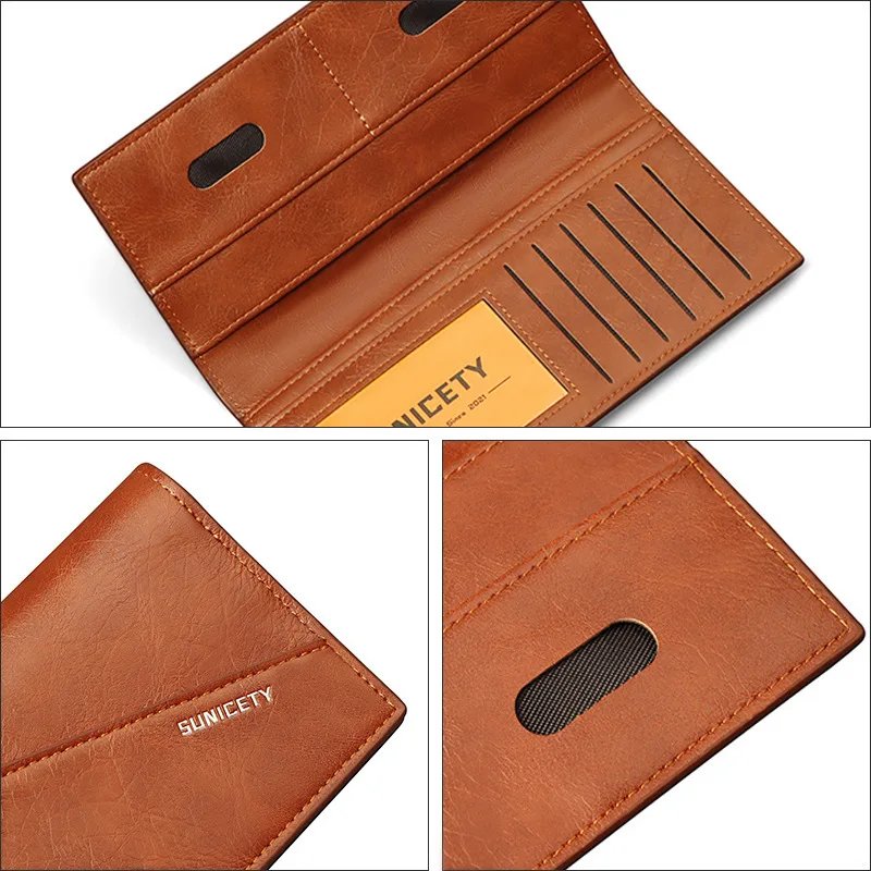 Multi-Functional Anti-Theft Swiping Soft Leather Wallet Long Ultra-Thin Stitching Two-Fold Men's Wallet