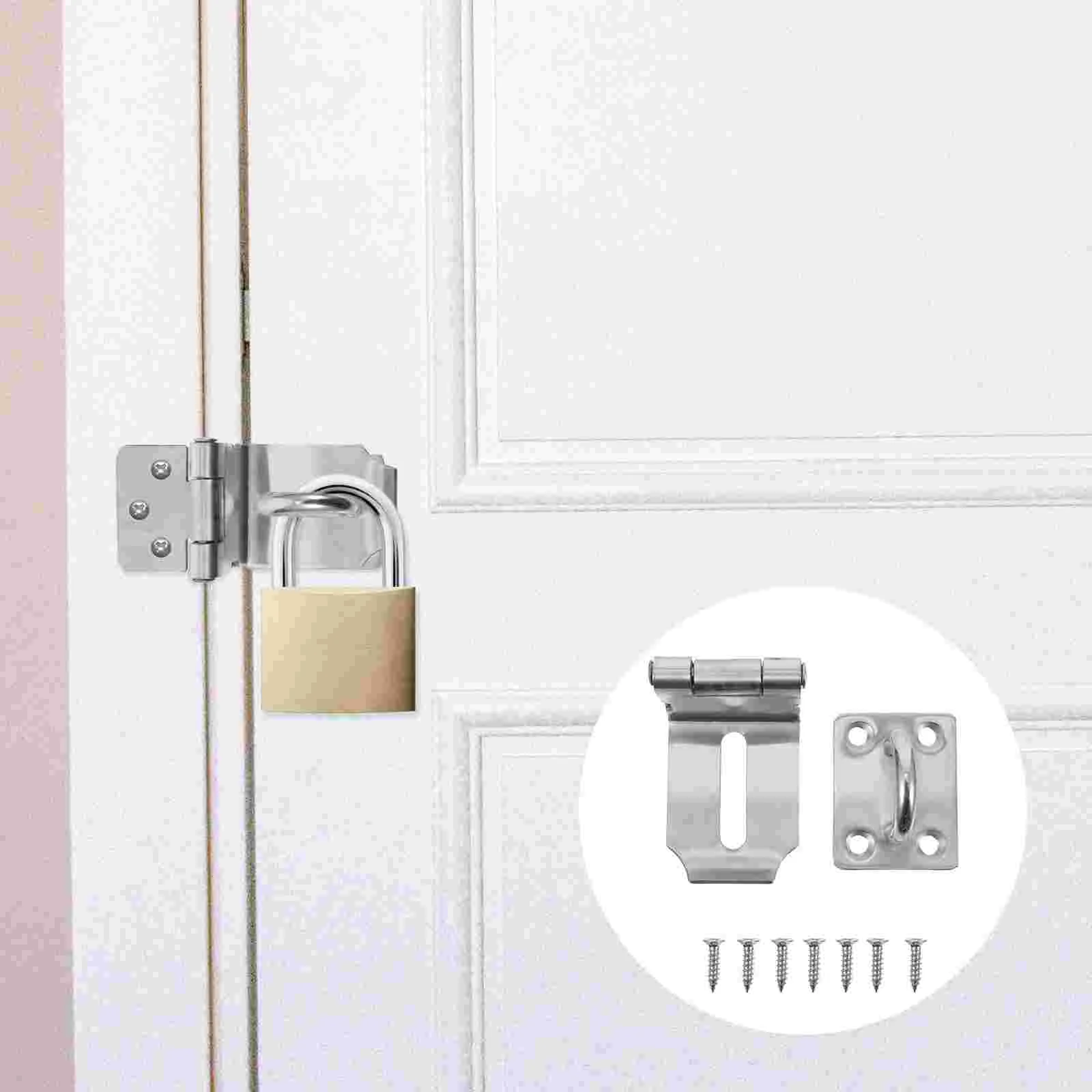 

1 Set Stainless Steel 90 Degree Door Lock Hasp Latch Lock for Gate (Silver)