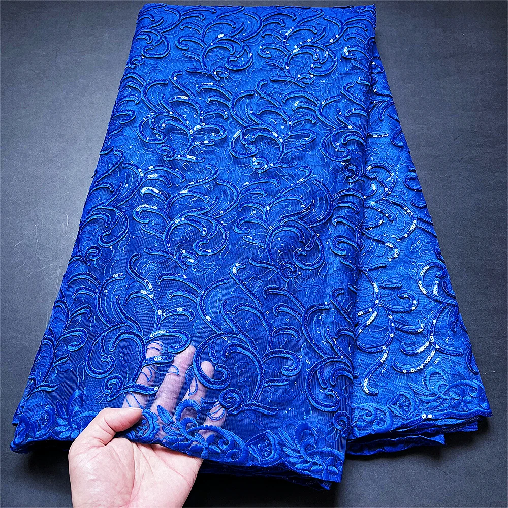 2022 High Quality African Nigerian Tulle Lace Fabric Embroidery Party Dress Sequins French Guipure Fabric For Sewing 5 Yards