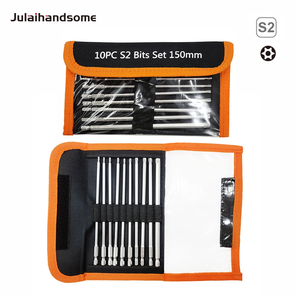 Набор бит julaiпривлекательных для защиты torx, 10 шт., с магнитной сталью S2, длина 150 мм, 6 дюймов, с сумкой для инструментов